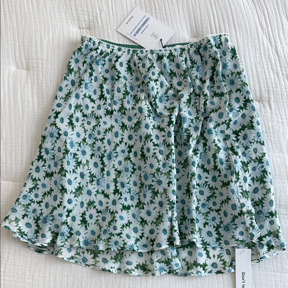 Reformation Green Skater Mini Skirt with Ruffled Tie Front
